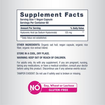 Hyaluronic Acid, 125 mg, 60 Vegan Capsules