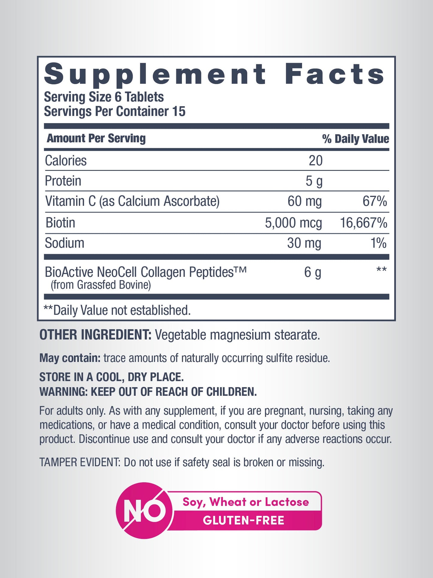 Grassfed Collagen Peptides + C & Biotin, 6000 mg, 90 Tablets
