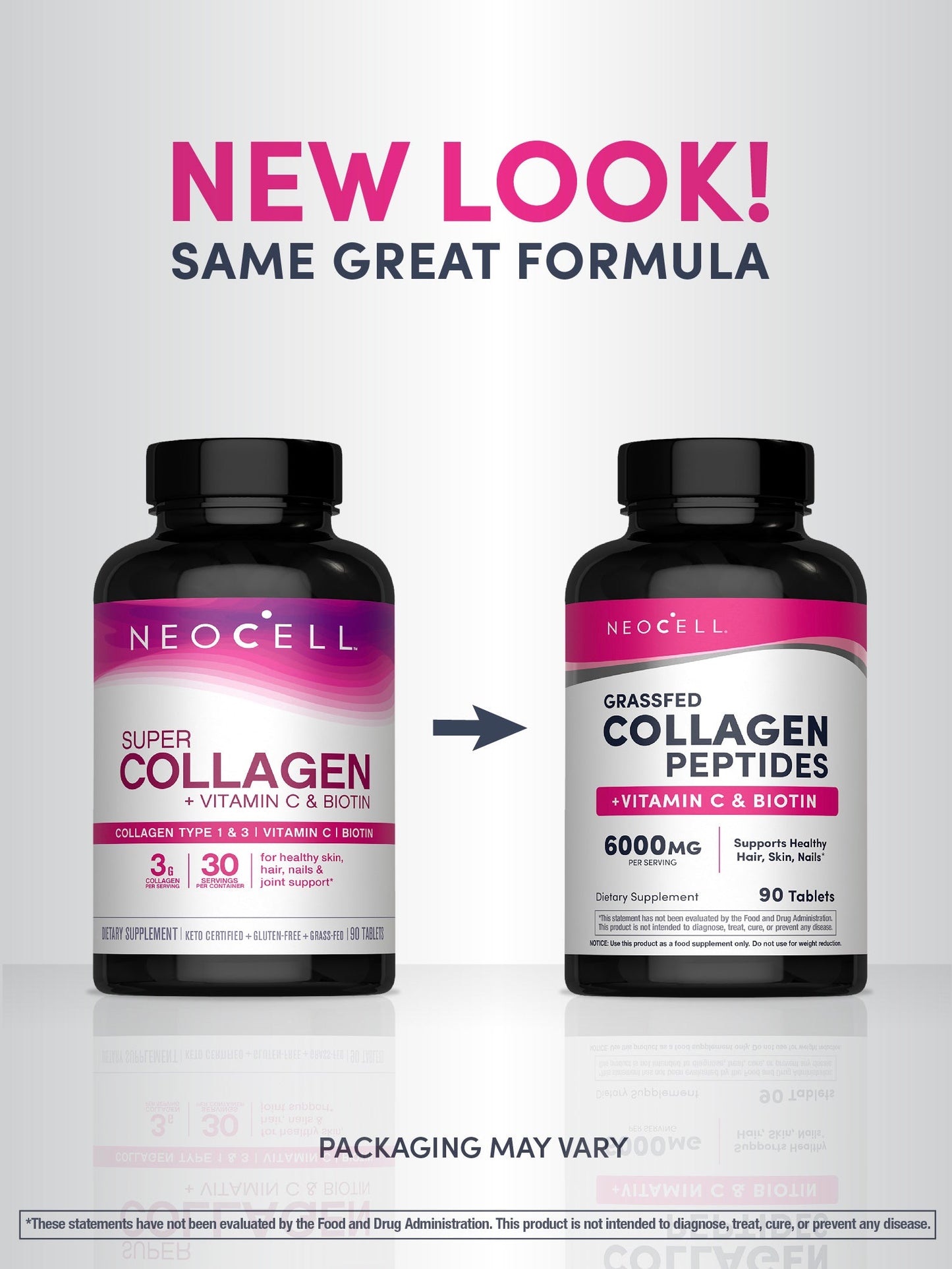 Grassfed Collagen Peptides + C & Biotin, 6000 mg, 90 Tablets