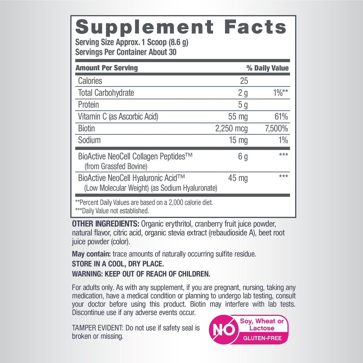 Collagen Beauty Infusion with Hyaluronic Acid + Biotin Cranberry Cocktail Flavor, 9.1 oz (258 g) Powder