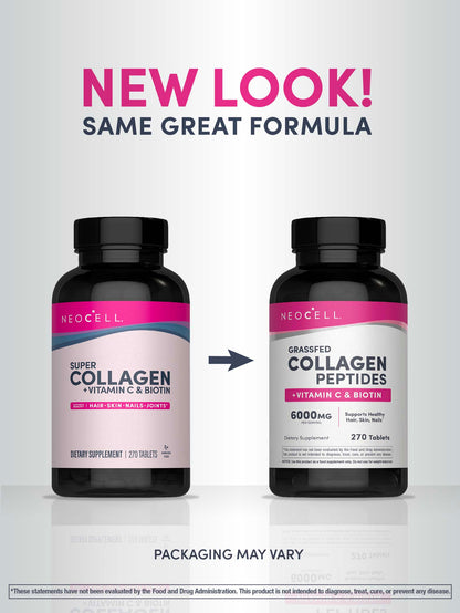 Grassfed Collagen Peptides  + C & Biotin, 6000 mg, 270 Caplets
