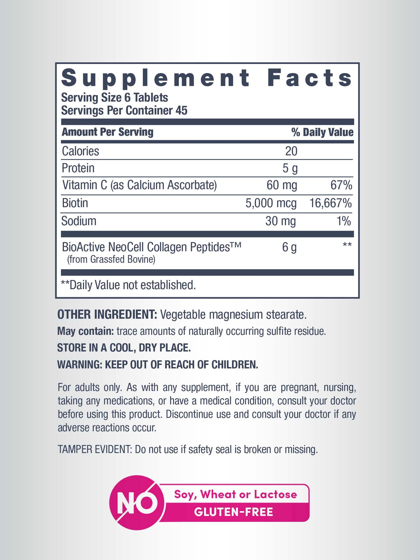 Grassfed Collagen Peptides  + C & Biotin, 6000 mg, 270 Caplets