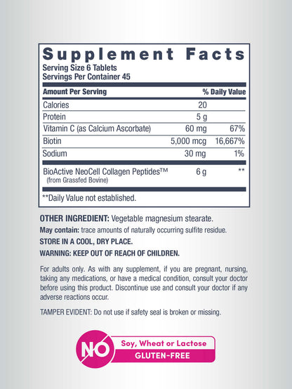Grassfed Collagen Peptides  + C & Biotin, 6000 mg, 270 Caplets