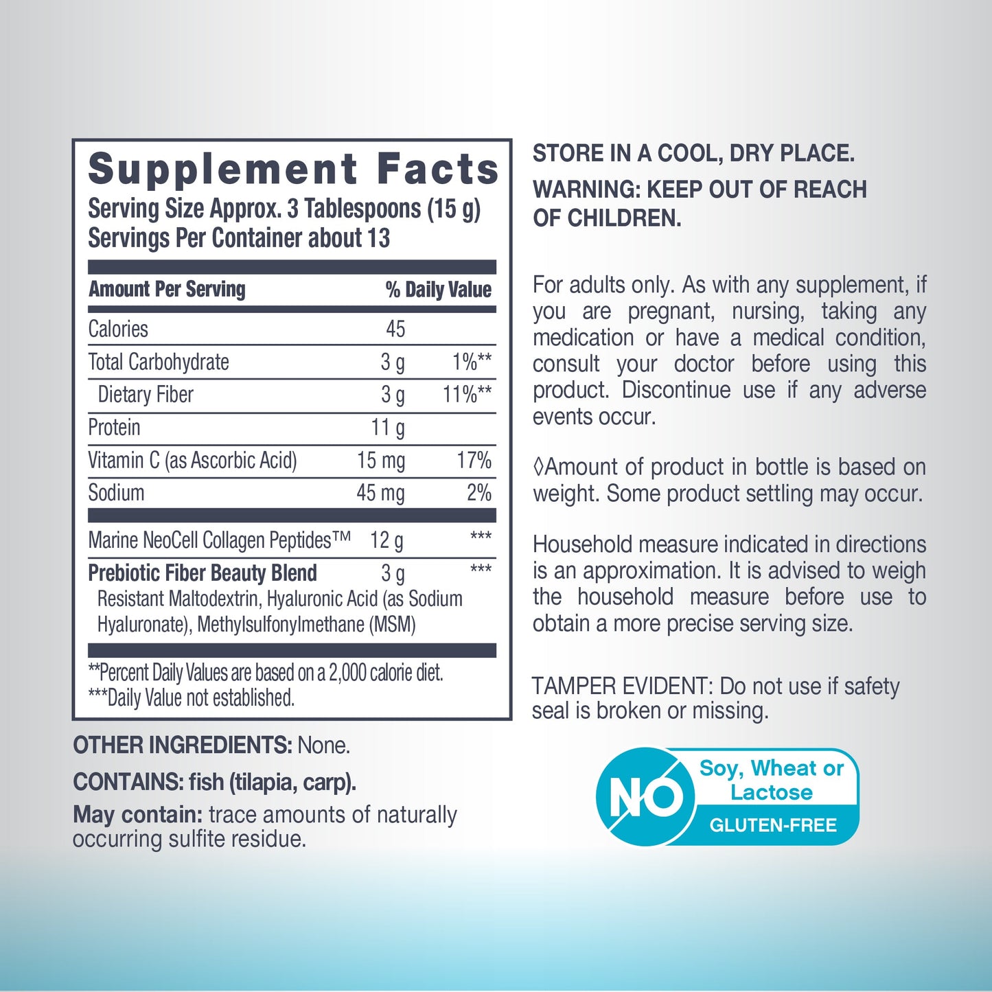 Marine Collagen Peptides + Hyaluronic Acid, MSM & C, 7 oz (200 g) Powder