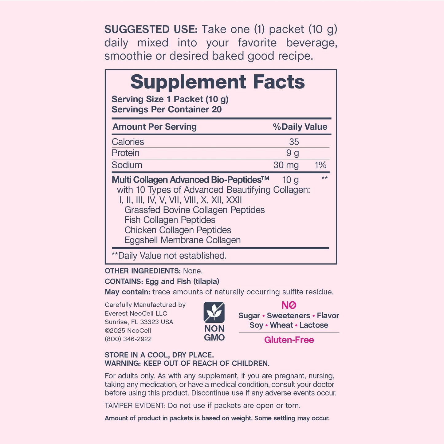 Multi Collagen Bio-Peptides Unflavored, 20 Stick Packs