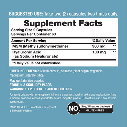 Hyaluronic Acid + MSM, 120 Capsules