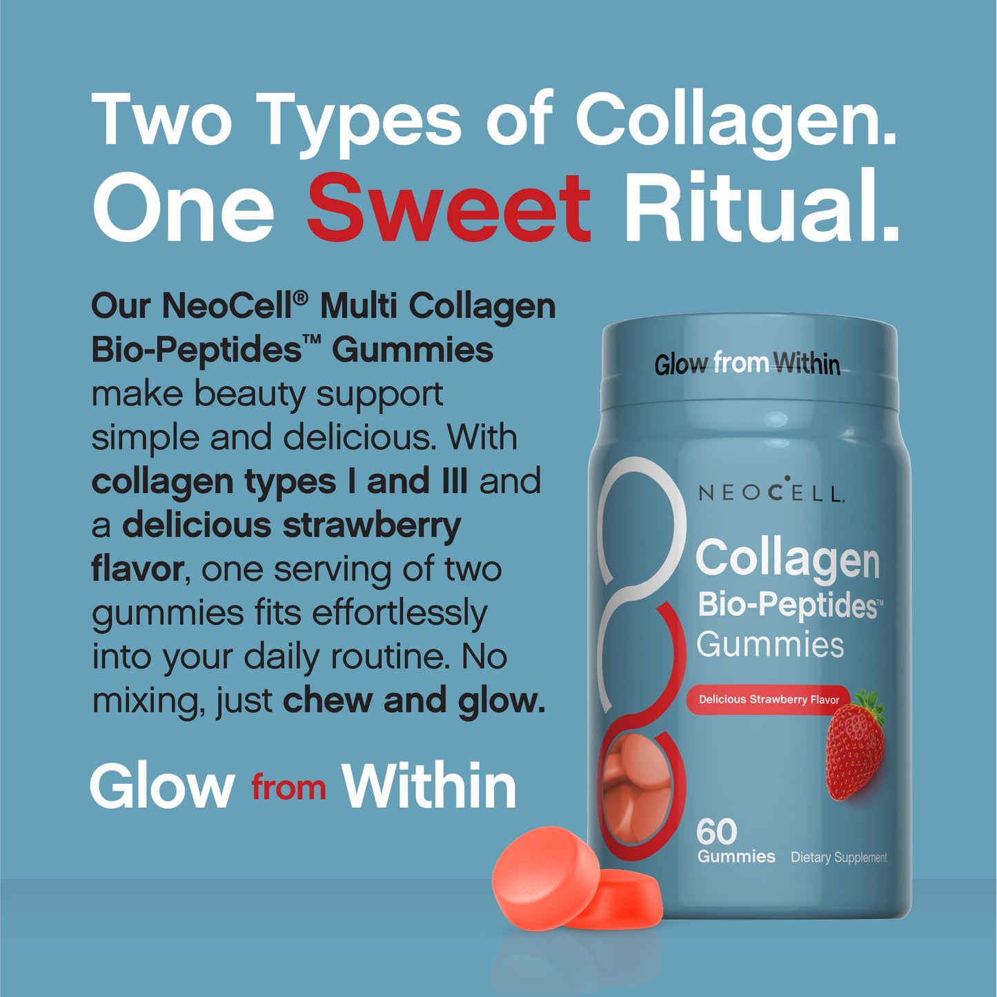 Collagen Bio-Peptides Gummies Strawberry Flavor, 60 Tasty Gummies