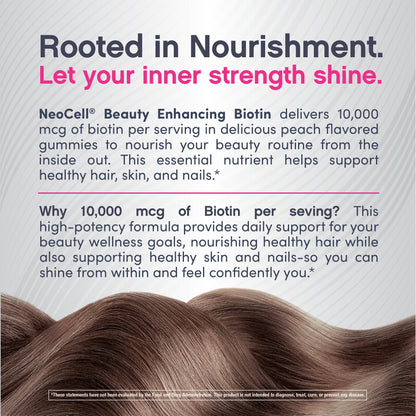 Biotin 10,000 mcg Gummies Peach Flavor, 72 Tasty Vegan Gummies
