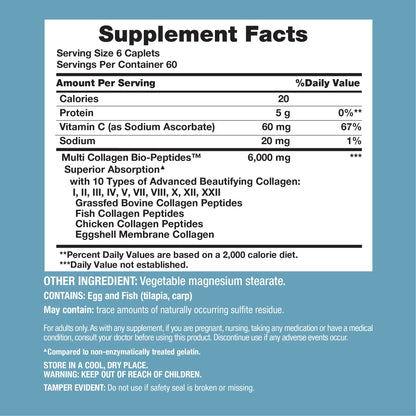 Multi Collagen Bio-Peptides Protein, 6000 mg, 360 Caplets