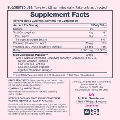 Hair, Skin & Nails + Multi Collagen Bio-Peptides Gummies Strawberry-licious Beauty Flavor, 120 Tasty Gummies