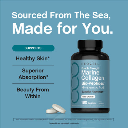 Marine Collagen Bio-Peptides Double Strength + Hyaluronic Acid, 180 Caplets