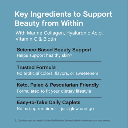 Marine Collagen Bio-Peptides Double Strength + Hyaluronic Acid, 180 Caplets