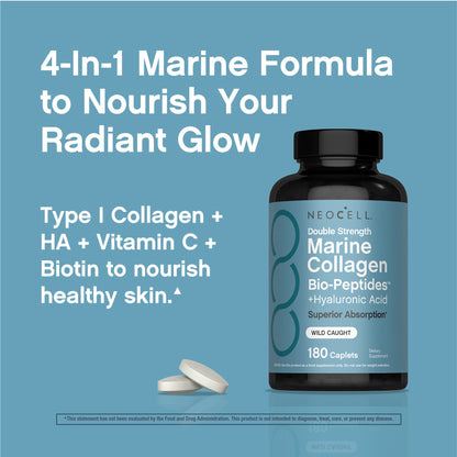Marine Collagen Bio-Peptides Double Strength + Hyaluronic Acid, 180 Caplets
