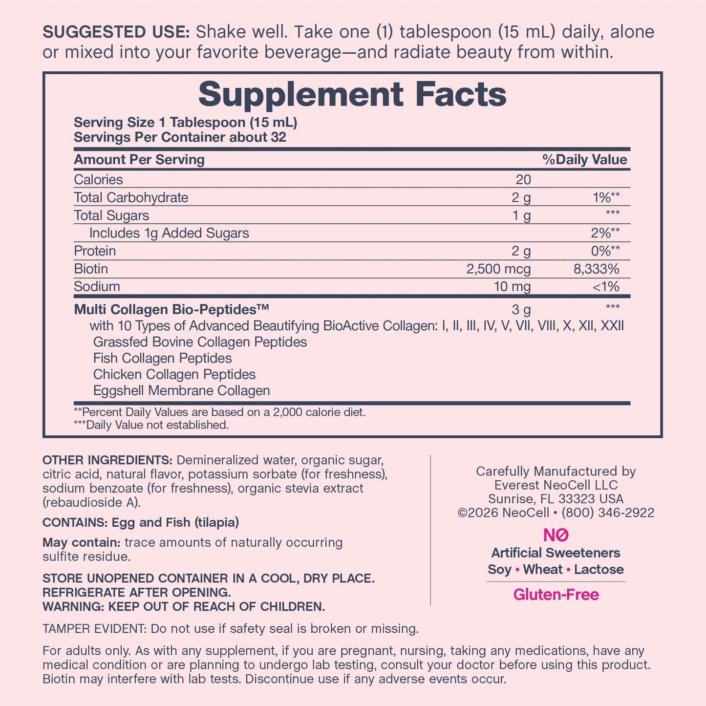 Multi Collagen + Biotin Liquid Advanced Delicious Fruit Punch Flavor, 16 oz Liquid