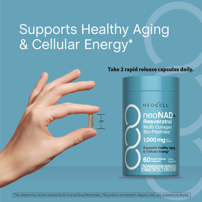 NAD + Resveratrol, Multi Collagen Bio-Peptides, 1000 mg, 60 Rapid Release Capsules