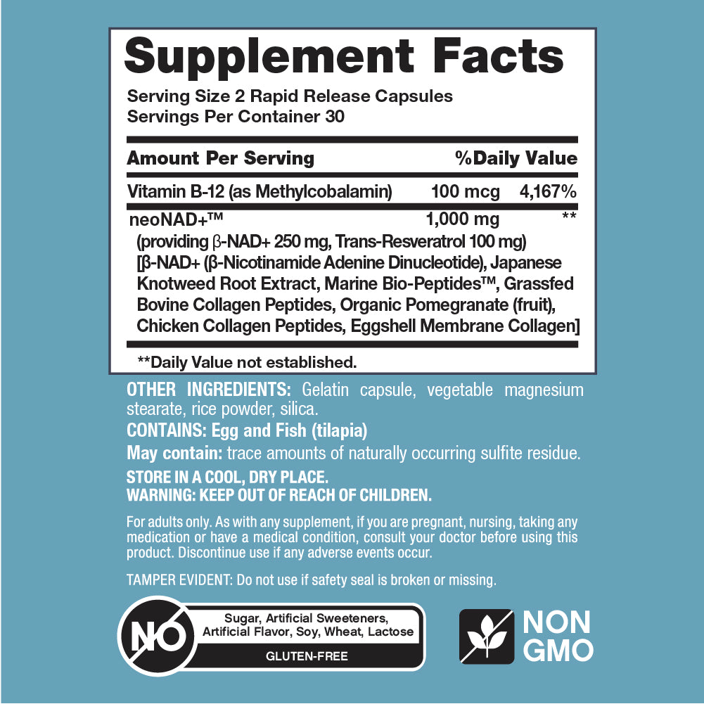NAD + Resveratrol, Multi Collagen Bio-Peptides, 1000 mg, 60 Rapid Release Capsules