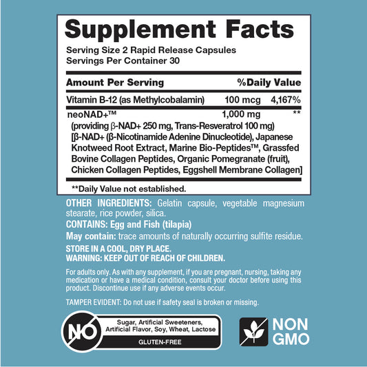 NAD + Resveratrol, Multi Collagen Bio-Peptides, 1000 mg, 60 Rapid Release Capsules
