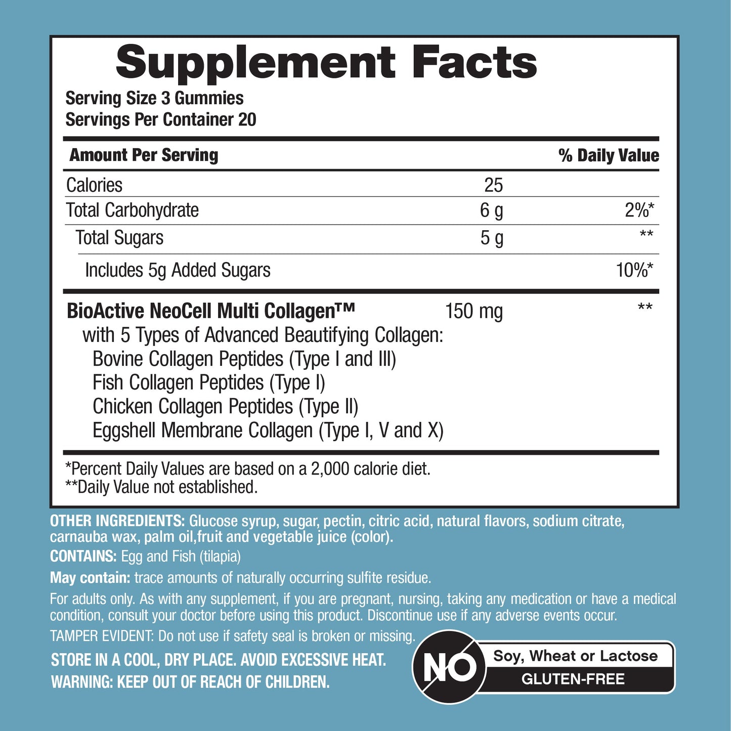 Multi Collagen Bio-Peptides Gummies Tropical Fruit Flavor, 60 Tasty Gummies