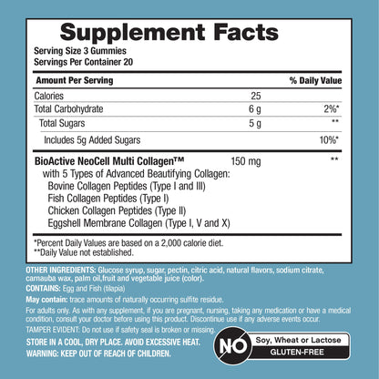 Multi Collagen Bio-Peptides Gummies Tropical Fruit Flavor, 60 Tasty Gummies