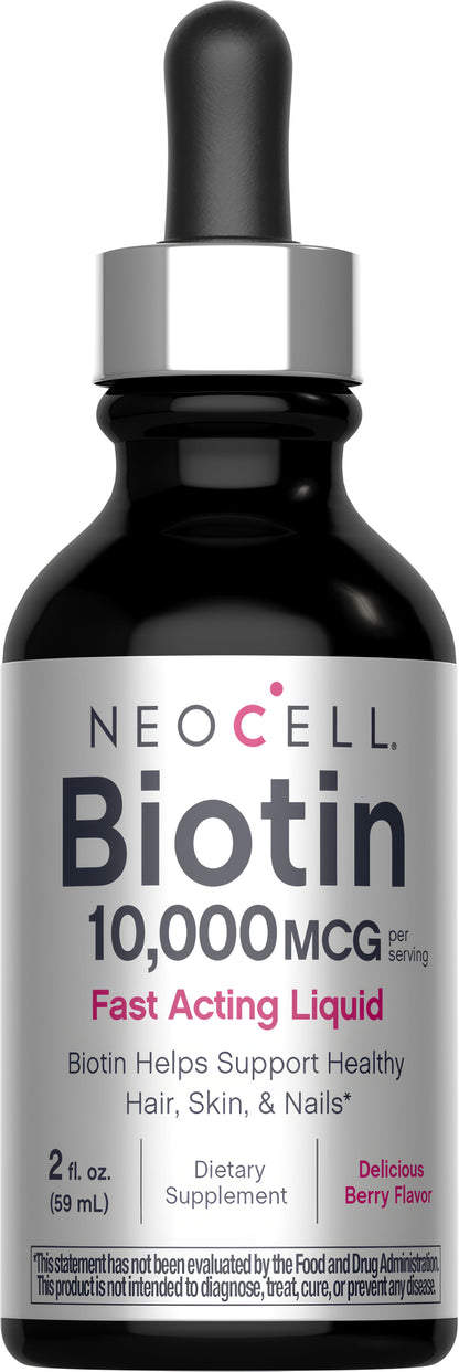 Biotin 10,000 MCG Fast Acting Liquid Berry Flavor, 2 fl oz (59 mL) Liquid