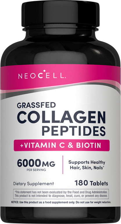 Grassfed Collagen Peptides  + C & Biotin, 6000 mg, 180 Caplets