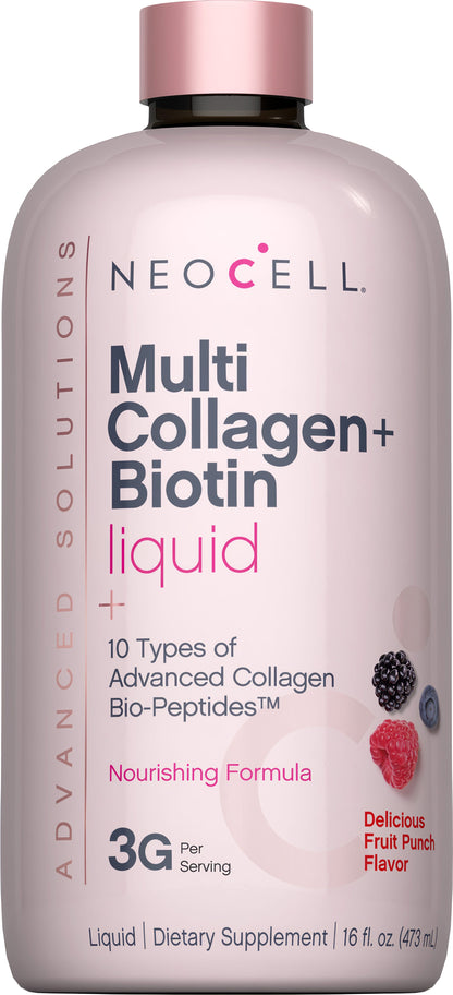 Multi Collagen + Biotin Liquid Advanced Delicious Fruit Punch Flavor, 16 oz Liquid