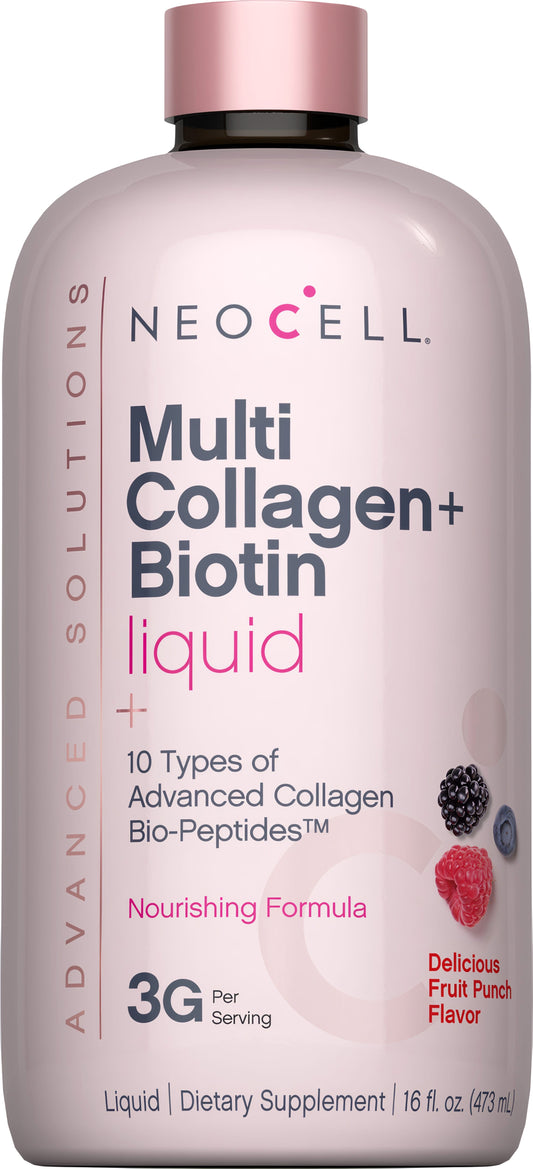 Multi Collagen + Biotin Liquid Advanced Delicious Fruit Punch Flavor, 16 oz Liquid