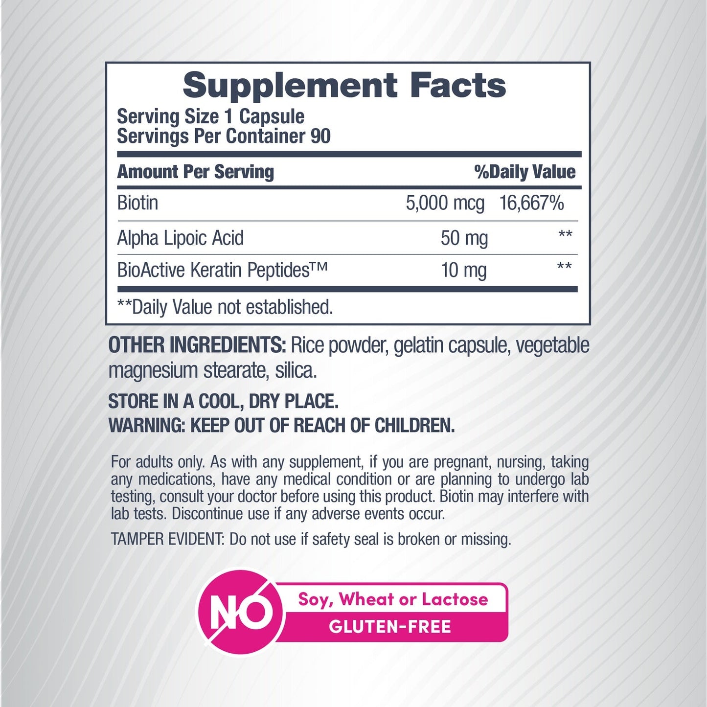 Biotin + Keratin & Alpha Lipoic Acid, 90 Capsules