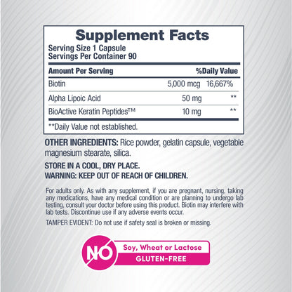 Biotin + Keratin & Alpha Lipoic Acid, 90 Capsules